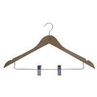 66RU Вешалка деревянная с перекладиной с клипсами 