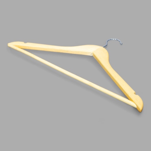 C30N Вешалка-плечики для одежды деревянная с перекладиной (светлое дерево) фото 3